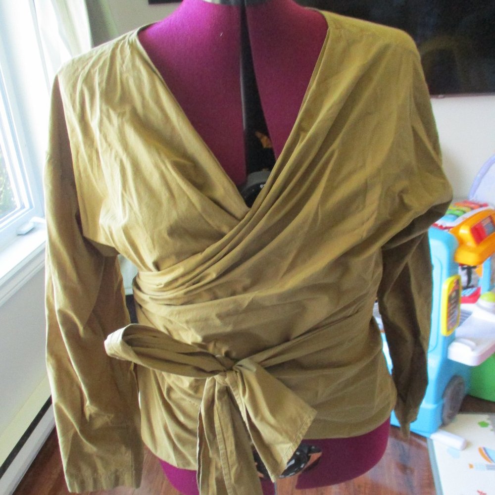 BOHO OliveYellow Green Wrap Shirt possibly reversible elegant contemporary